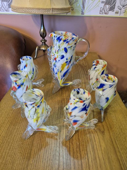 Decantor cu 6 pahare in forma de peşte