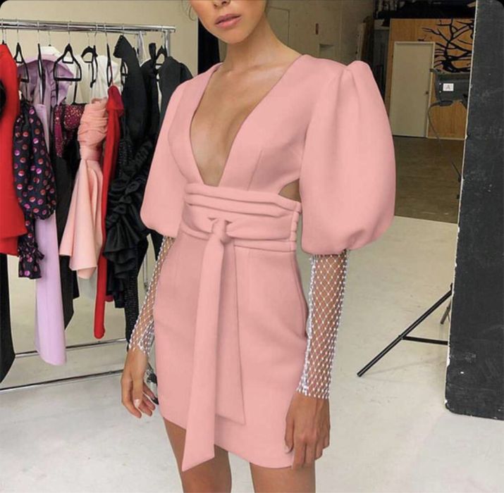 Rochie roz pudrat din satin