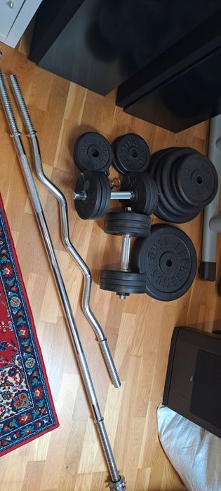 Set greutati fitness bara support gantere