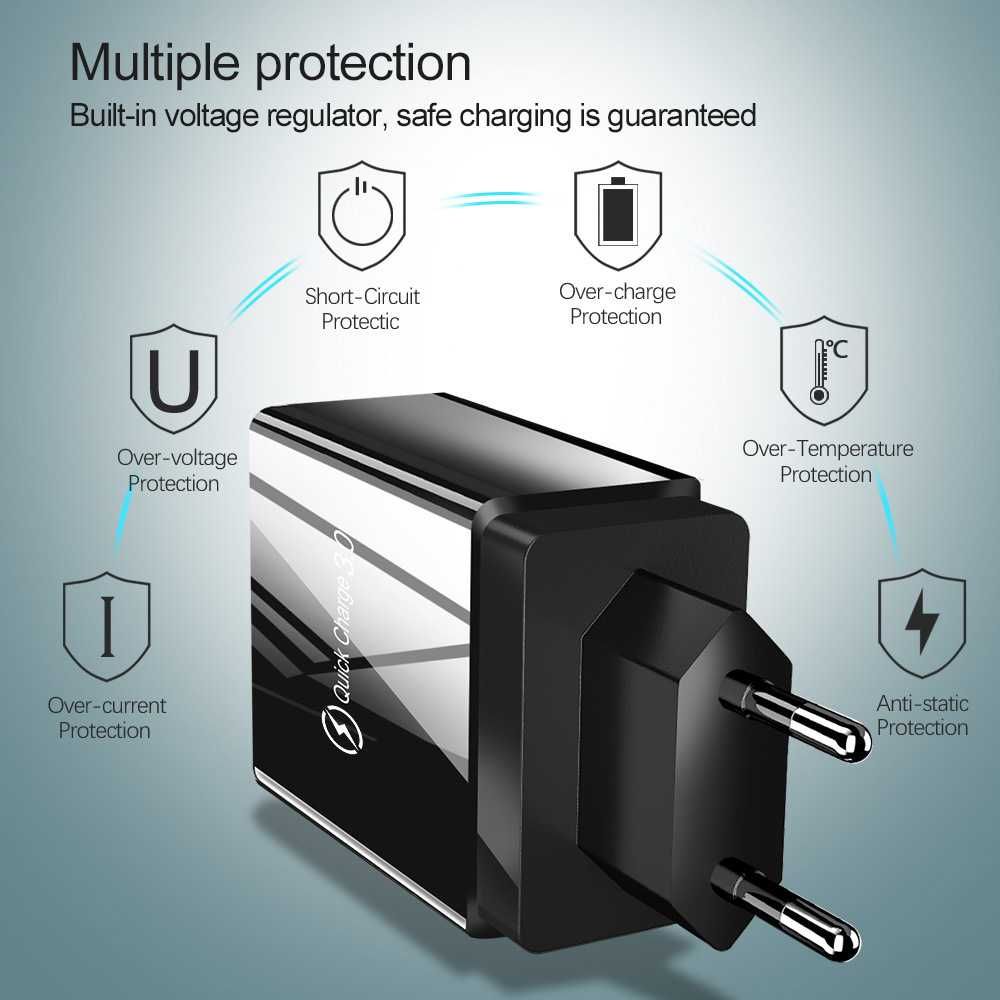 Бързо зарядно адаптер 3.1А USB, зареждане за мобилен телефон QC 3.0