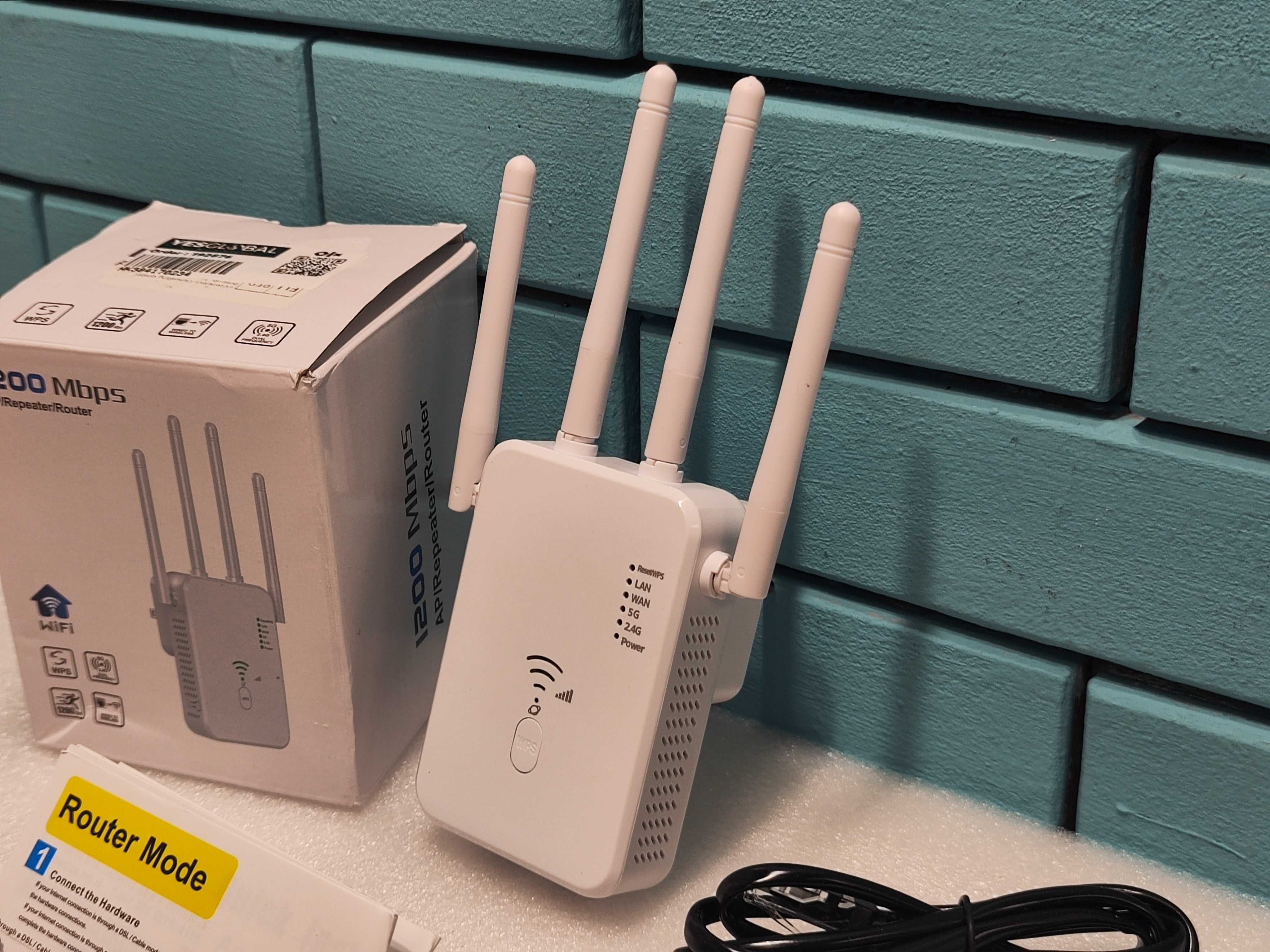WiFi усилвател 1200Mbps, двулентов с 4 антени и WPS бутон