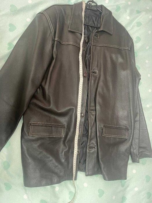 Geaca lunga din piele maro, matlasata - XL