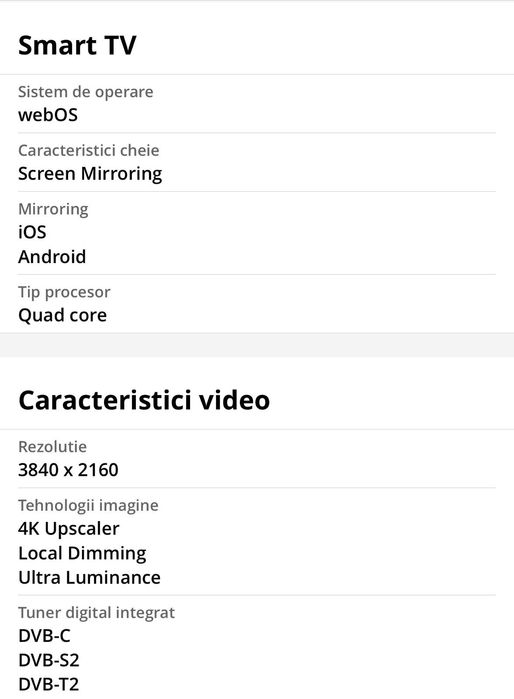 Vând Televizor LED Smart LG, 108 cm, 43UH668V, 4K Ultra HD, Clasa A+