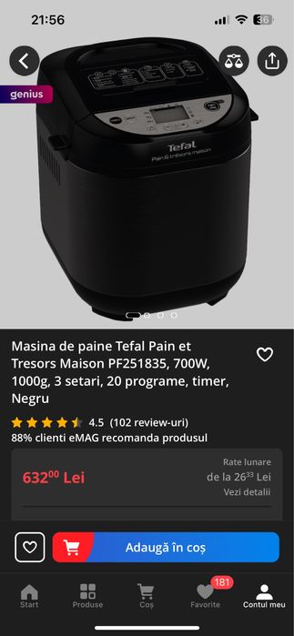 Masina de paine Tefal Pain et Tresors Maison folosita foarte putin