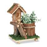 Ghiveci de flori lemn cu casuta decorativa pentru pasari decor rustic