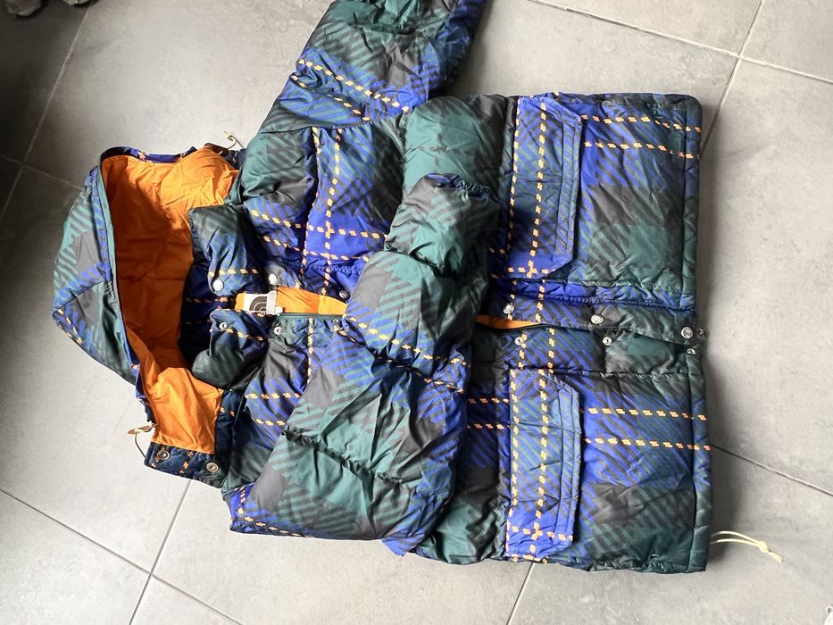 Мъжко яке пухенка North Face L синьо зелено каре