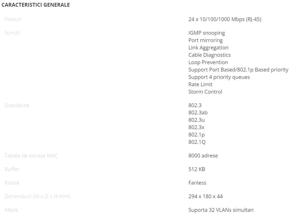 Switch TP-LINK TL-SG1024DE, 24 x 1000Mbps, montabil in rack 1U -- NOU
