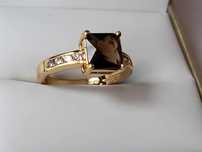 GR74,inel placat aur 18k,logodna, zirconiu cafea si alb, deosebit,nou