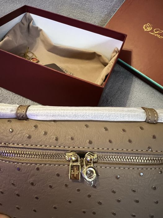 Бежова / khaki чанта lp19 щраусова кожа