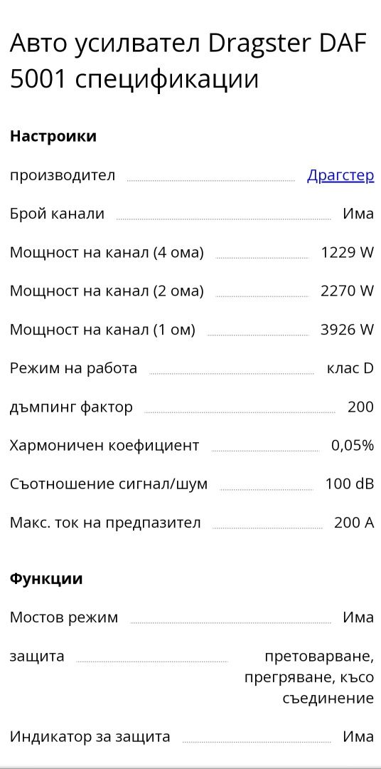 Усилвател Моноблок 3,5k SPL Dragster DAF5001_(5100w/1 ohm_18v)