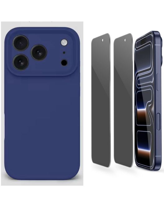 Husa Classic Alcantara + Folie Sticla Privacy  Iphone 17/AIR/PRO/MAX
