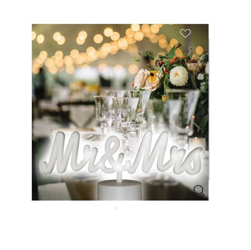 Декоративна настолна табела с 90 бели LED неонови светлини, "Mr&Mrs"