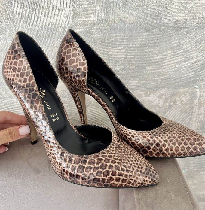 Pantofi maro/crem cu toc