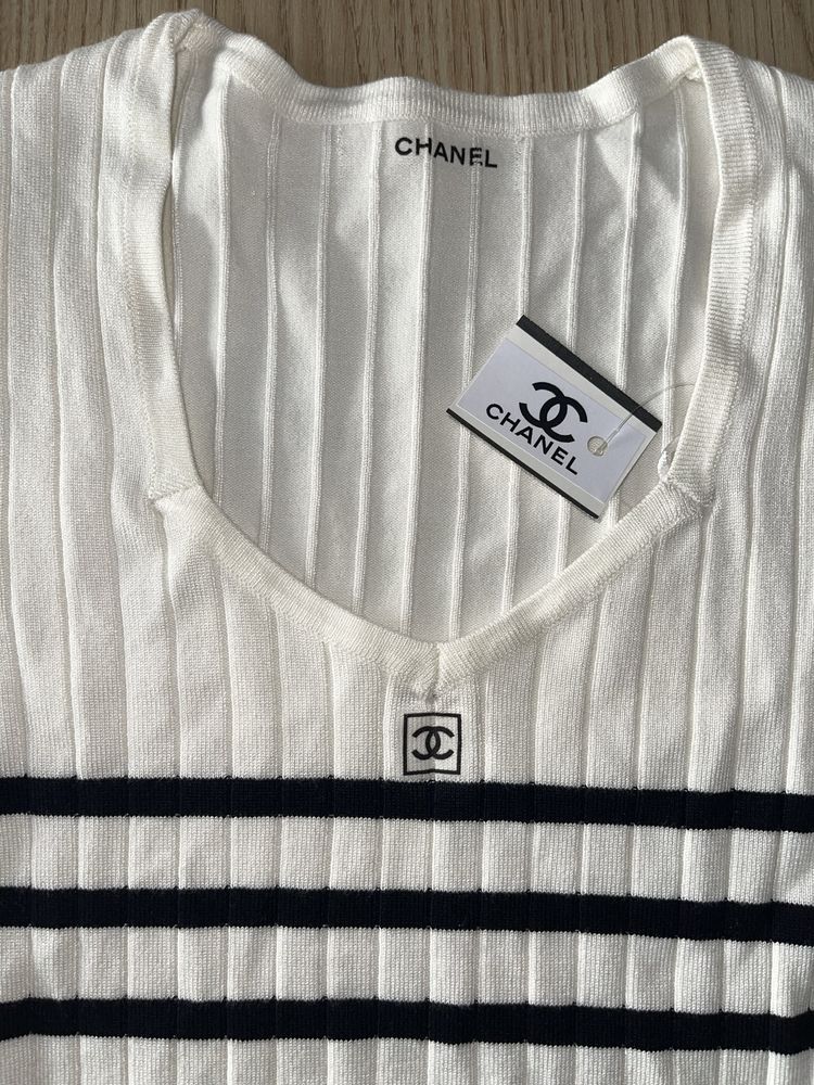 Блуза фина плетка бяла шанел chanel пуловер половерм плетен