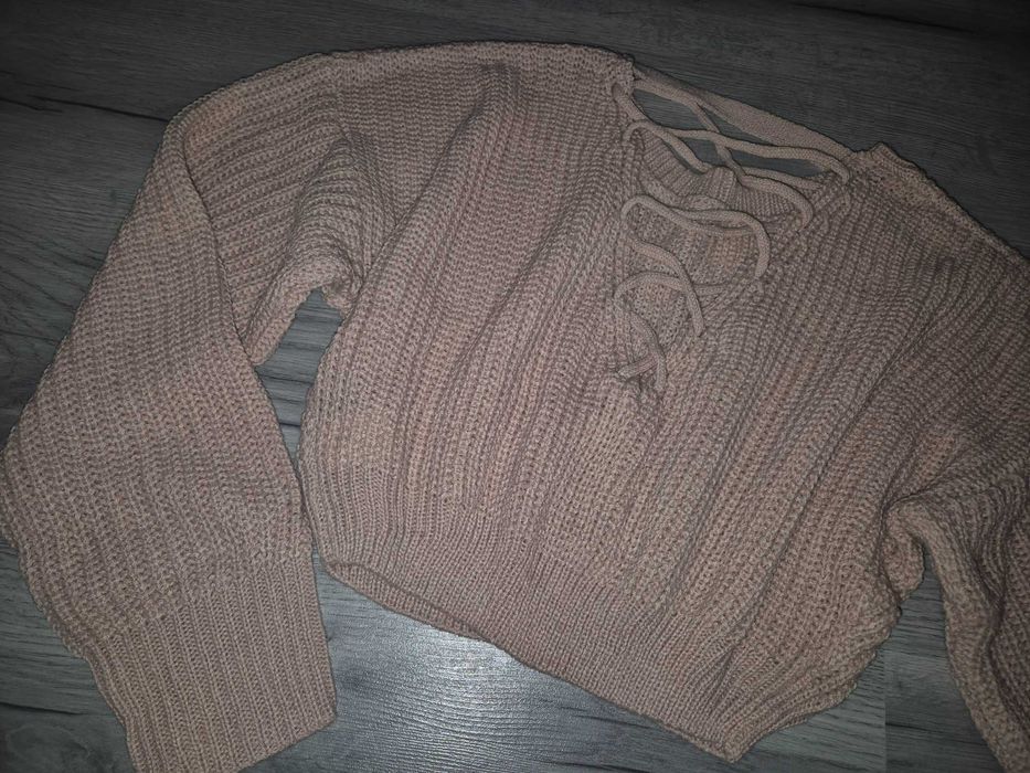 Pulover dama crop S roz prăfuit