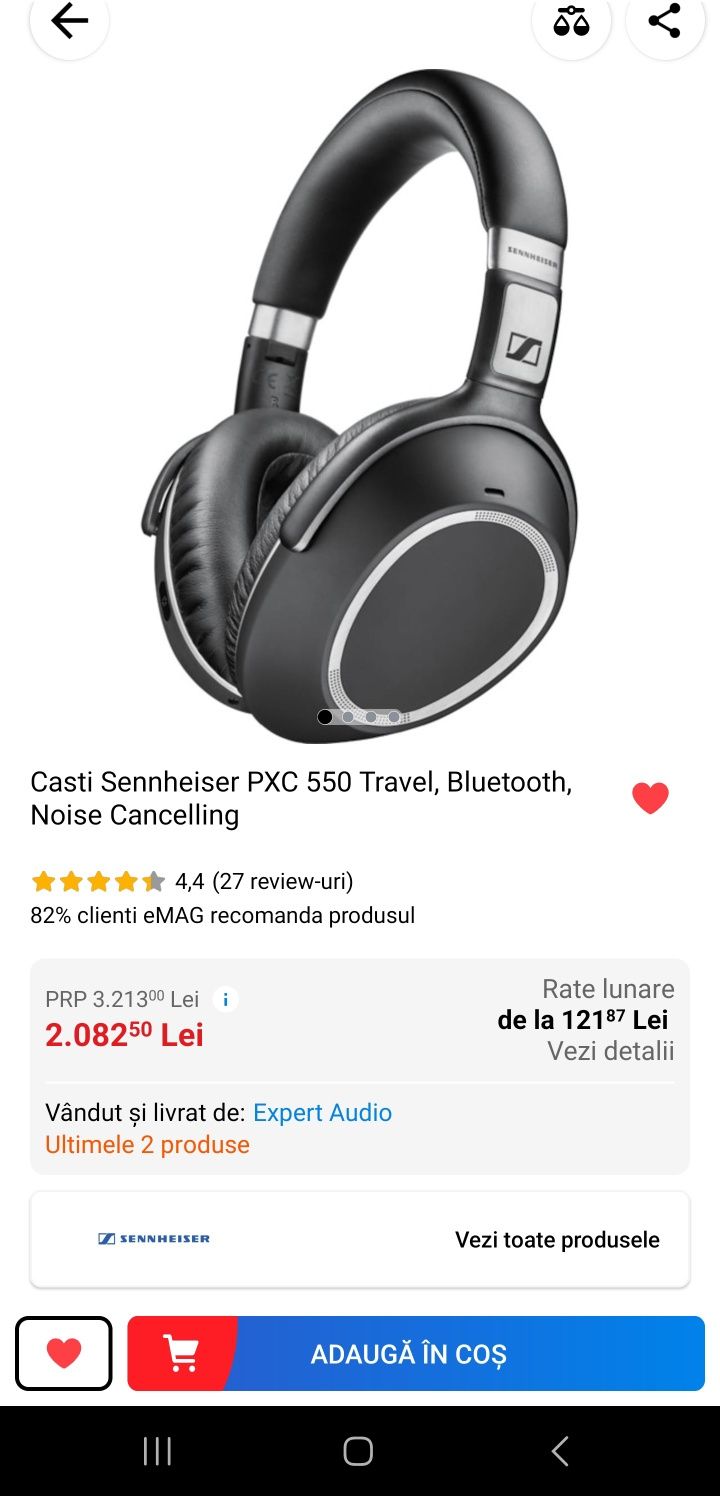 Vând Casti Sennheiser PXC 550 Travel, Bluetooth, Noise Cancelling