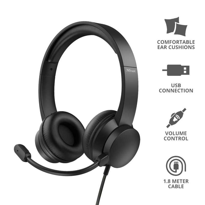 Слушалки с микрофон Trust Rydo USB Headset – като нови