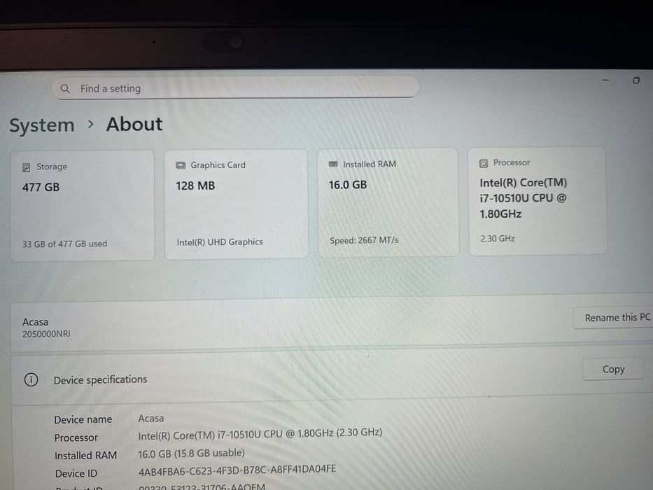 Laptop Lenovo T14 Gen1 cu procesor Intel Core i7-10510u, 14 inch