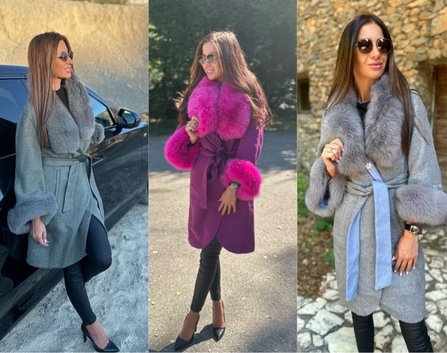 SALE!! Естествена вълна от алпака с естествен косъм лисица палто