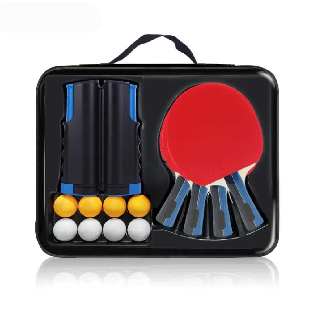 Set Complet de Ping Pong, 4 Palete tenis de masa, 8 mingi, fileu