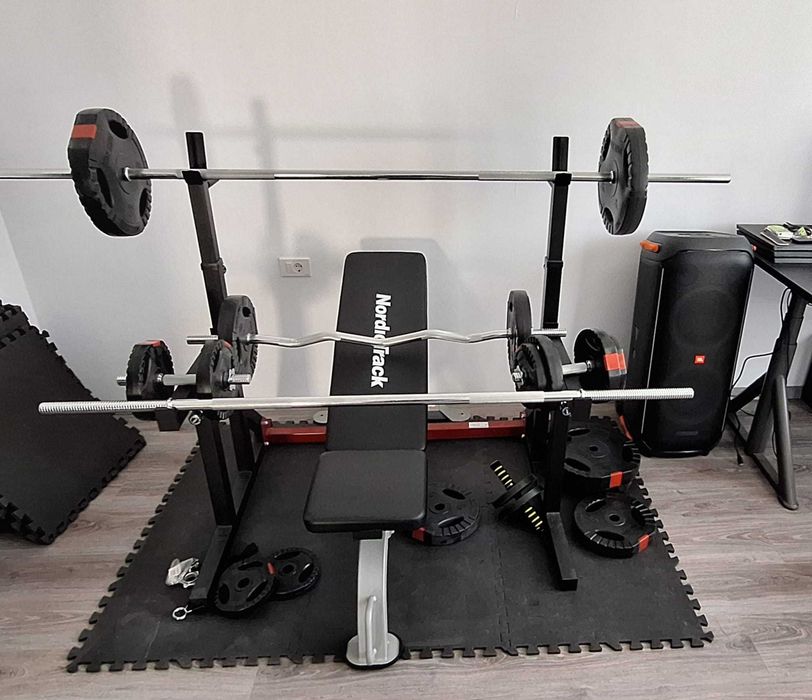 Set fitness banca, rack, bare piept, bare haltere