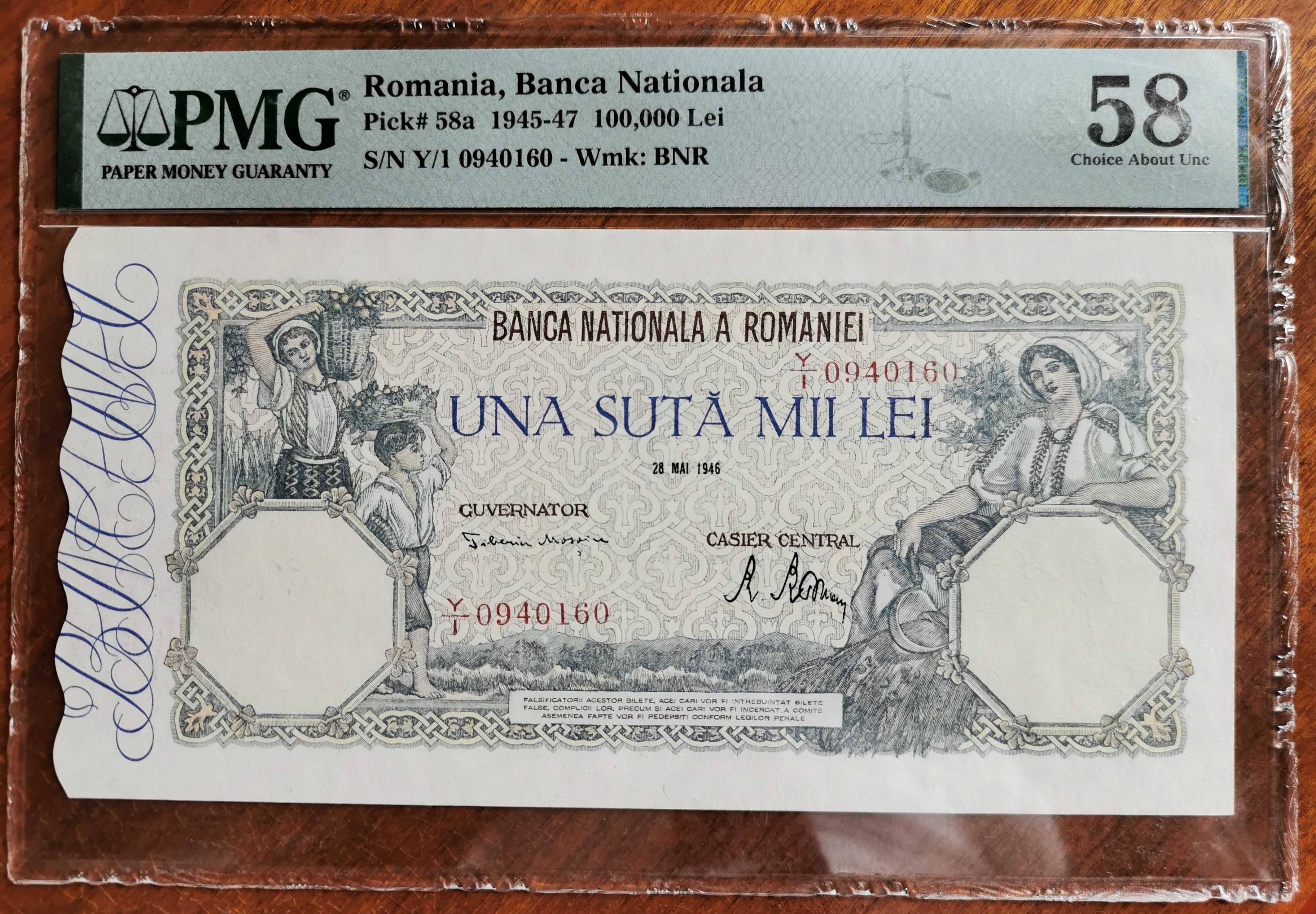 Bancnota 100.000 lei 1946, grad PMG 58