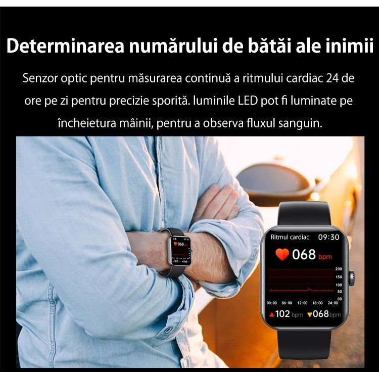 Smartwach monitorizarea glicemiei , Tracker fitness.Negru și Roz