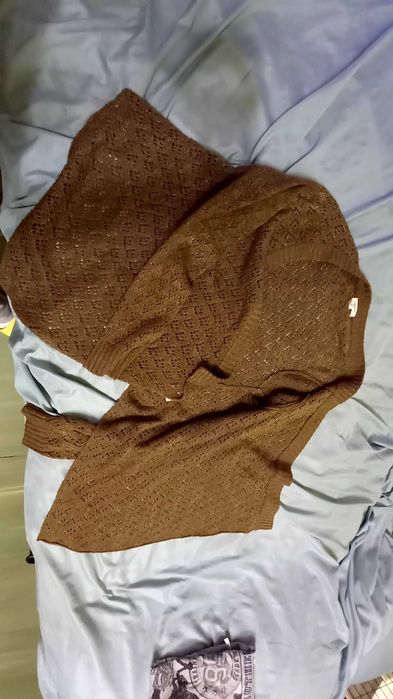 Pulover /Cardigan perforat maron cu fir auriu Zingara , M