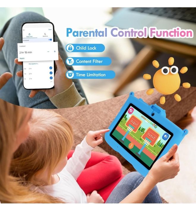 Tableta pentru copii, 7 inch, Android 13, 3-12 ani, albastra sau roz