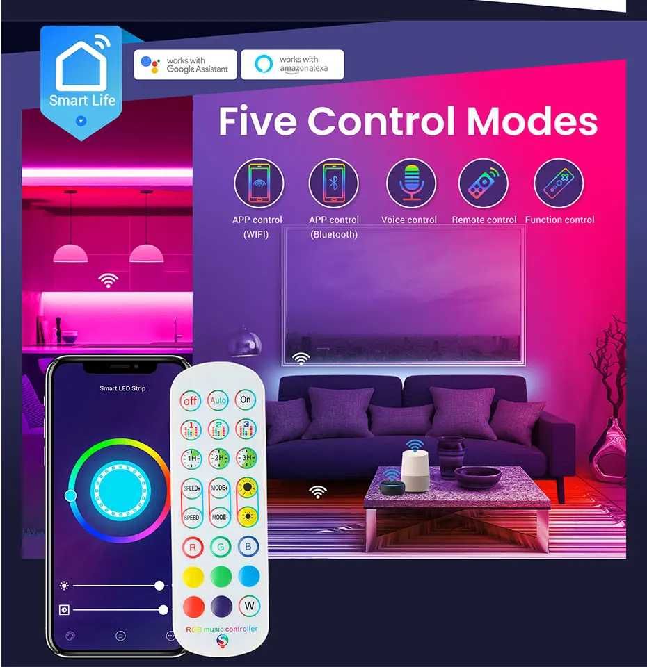 Controller banda led RGB smart wifi tuya cu telecomanda dimmer muzical