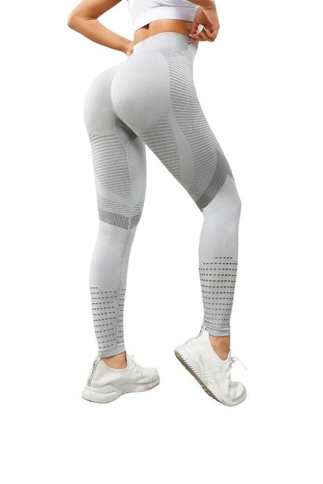 Colanti Fitness Dama Lungi Modelatori Cu Talie Efect Push Up Gri S/M