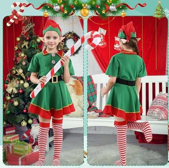 Детски коледен костюм на Елф Raveparty, от 7 части, карнавален