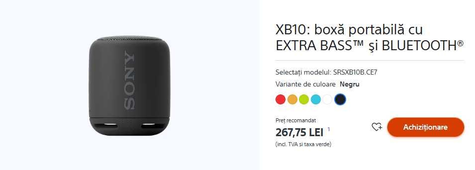 Boxa portabila stereo Sony SRS-XB10, negru