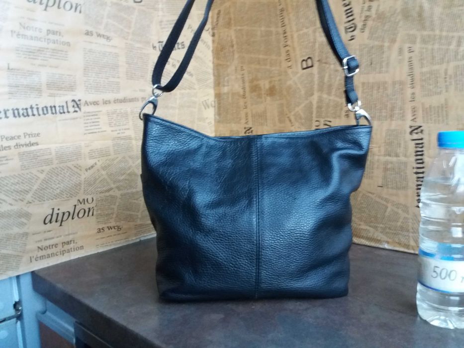 дамска чанта,черна малка кожена торба-естествена кожа