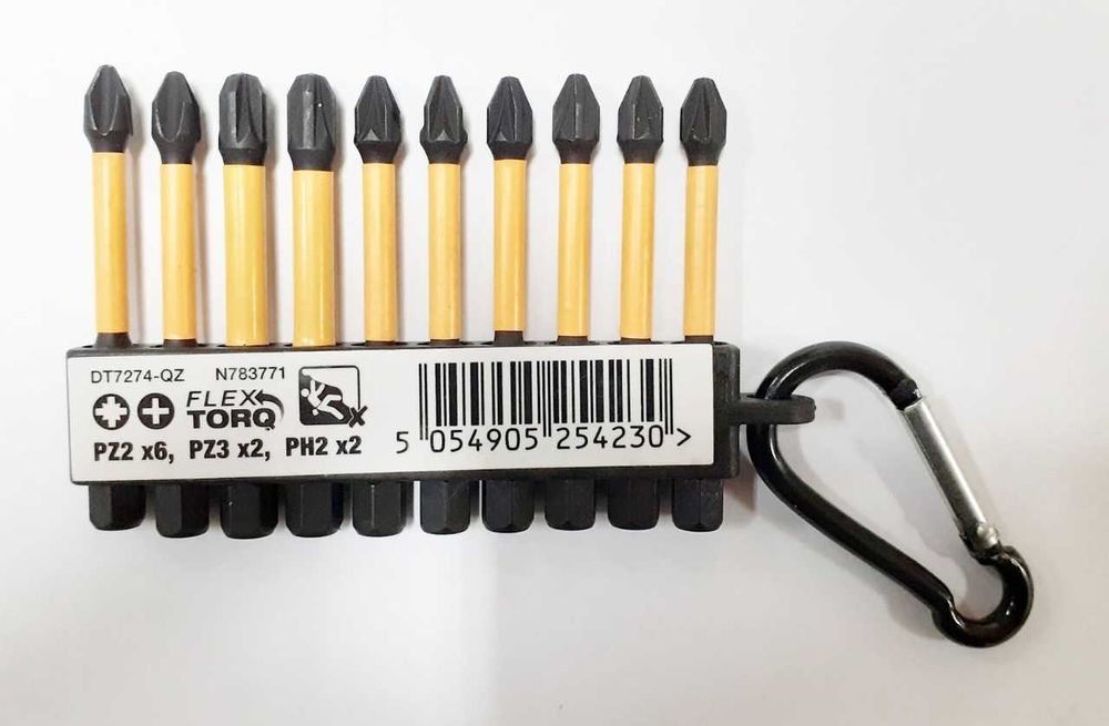 Комплект ударни битове с карабинер DeWALT DT7274, PZ2/PZ3/PH2 10 бр.