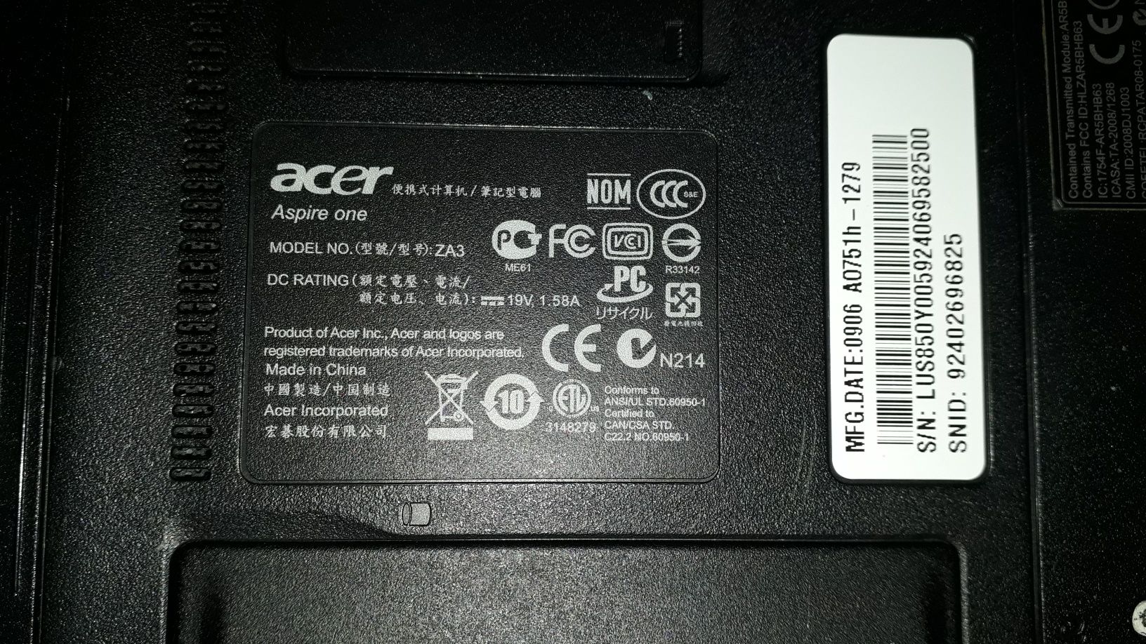 лаптоп 11,6" Acer aspire one 751