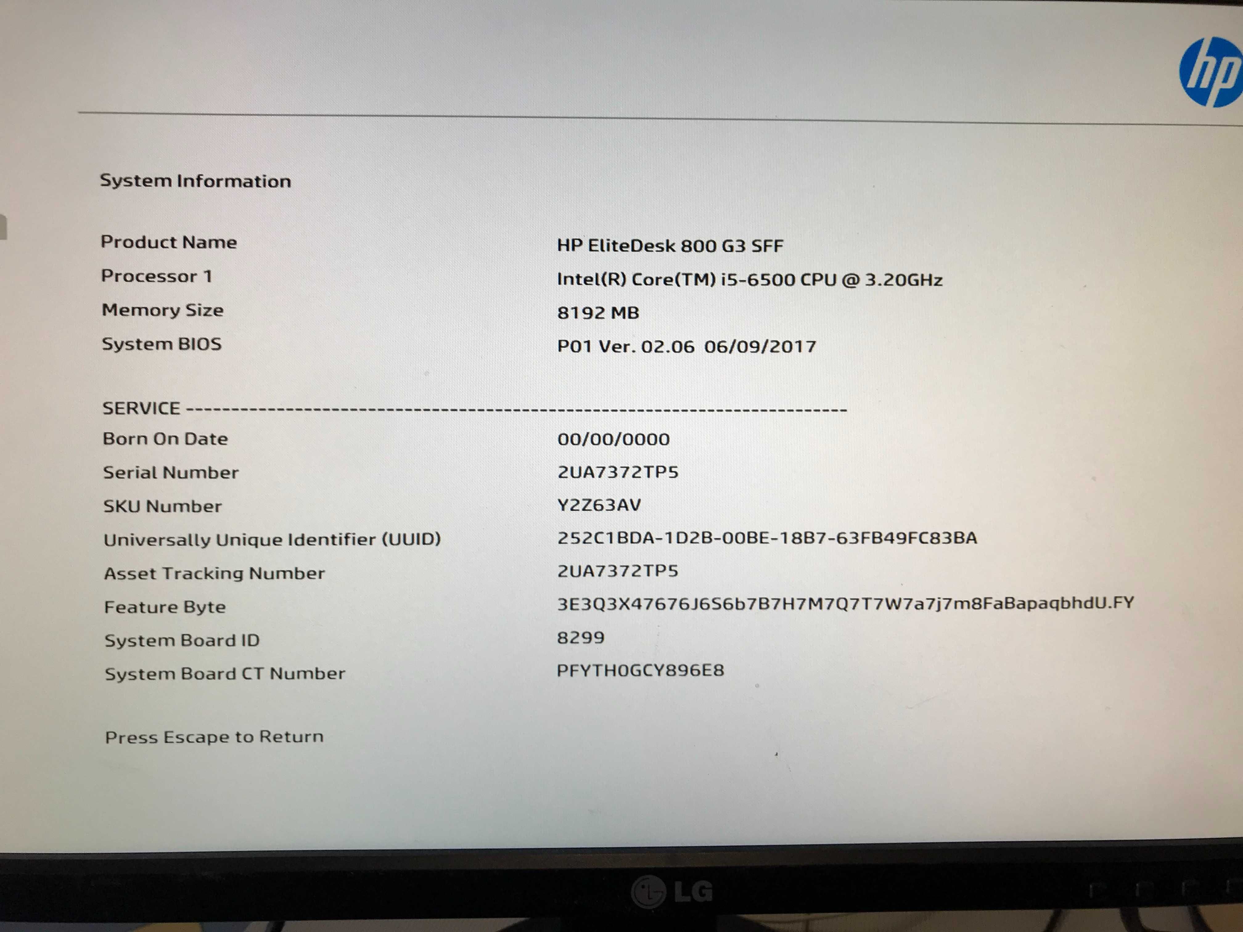 HP EliteDesk 800 G3 SFF,i5-6500,3200MHz 6MB, 4 cores,8GB-DDR4