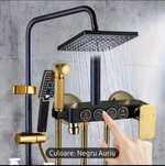 Set baterie baie/Gold ,negru/rubinet dus cu 4 funcți/nou.