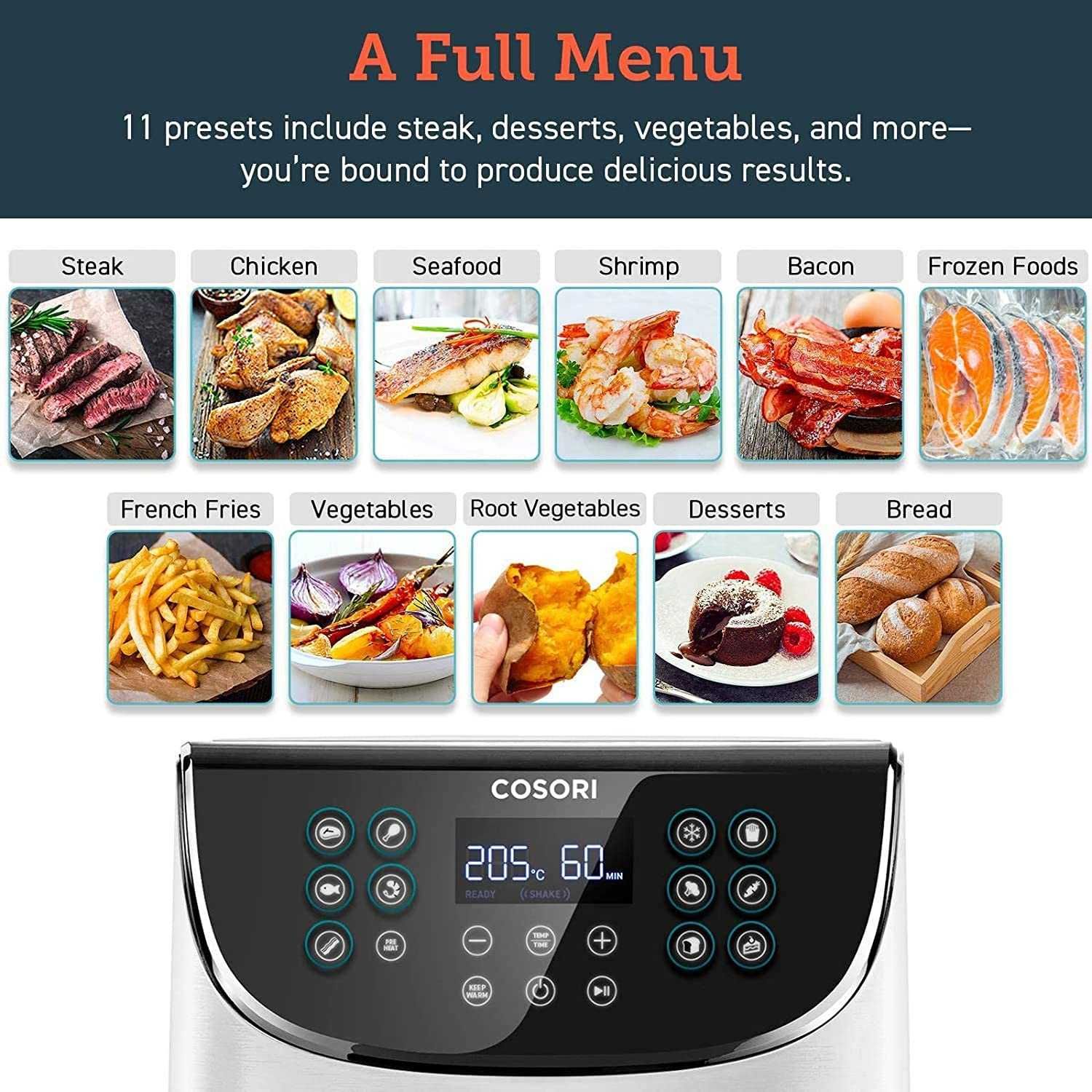 Фритюрник с горещ въздух Cosori Premium Smart Air Fryer, 5.5L Бял