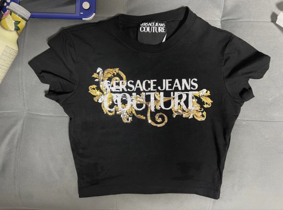 Crop top Versace negru marimea S