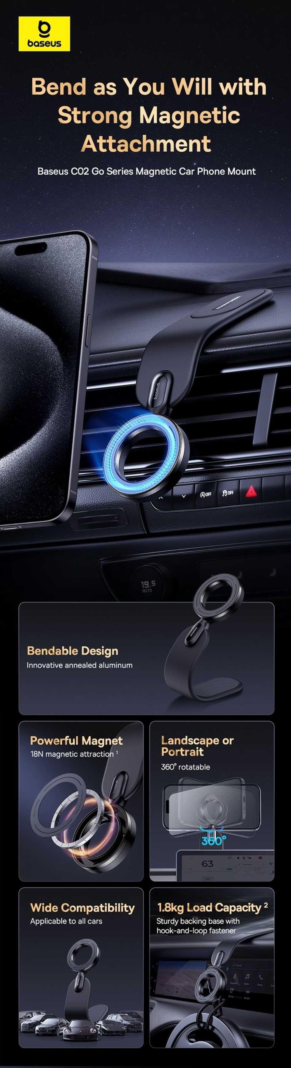 Baseus C02 Go Магнитный Авто Держатель MagSafe For iPhone 15 16