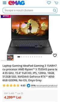 Oferta! Laptop Gaming IdeaPad Gaming 3