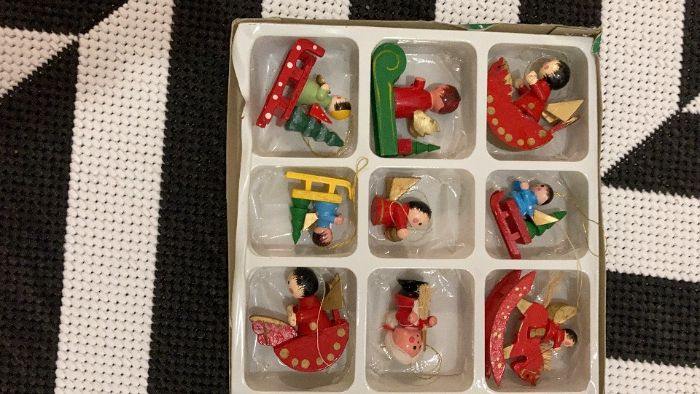 decoratiuni sezon craciun lemn set Figurine brad vechi 1945 Germania