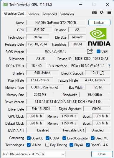 Placa Video Gaming Asus GTX 750 Ti 2G DDR5 fara alimentare aux