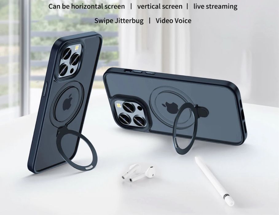 Iphone 15/16 PRO MAX PLUS Husa Magsafe Cerc Metalic Rabatabil