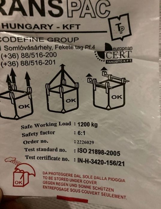 10 Saci rafie Big Bag 1200 kg
100x100x180 sac SH