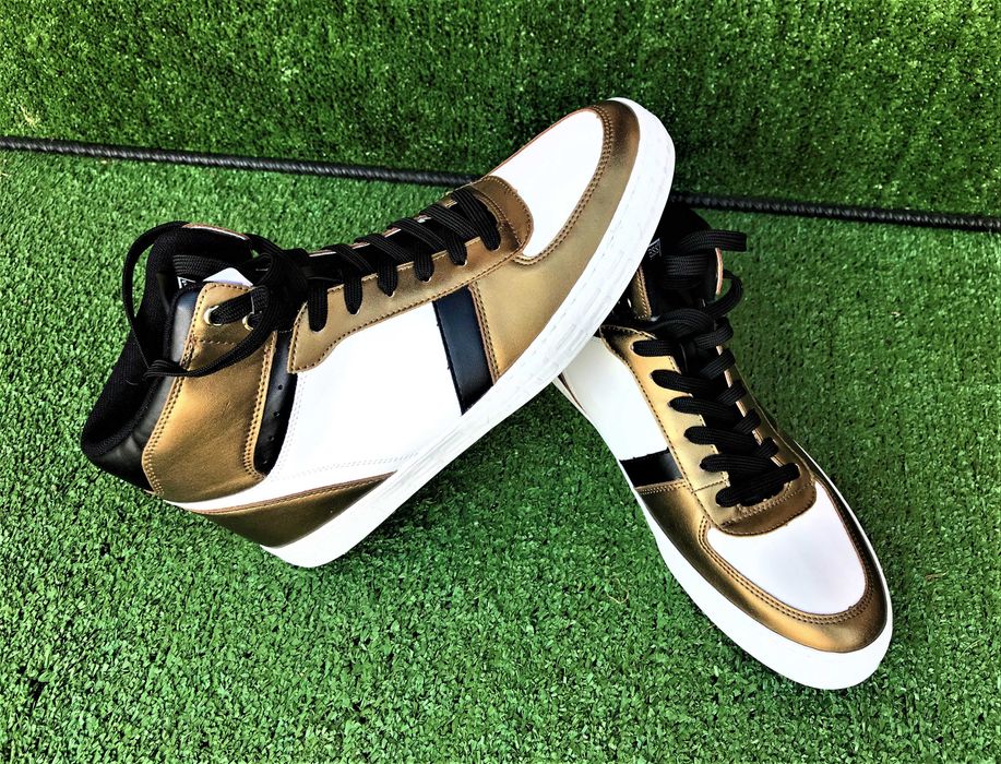 GUESS PELZY Sneakers barbati, culoare bronz, alb, negru, marimea 43.5