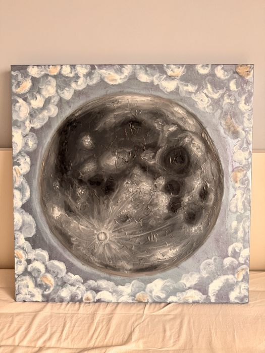 Tablou ulei Luna abstract 70x70 cm cu sasiu 4cm