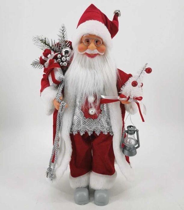 Голям Дядо Коледа с червено палто , торба и фенер, 70х25 см
