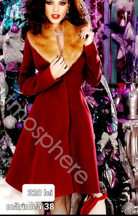 Palton elegant cu guler blană damă mărimea 38